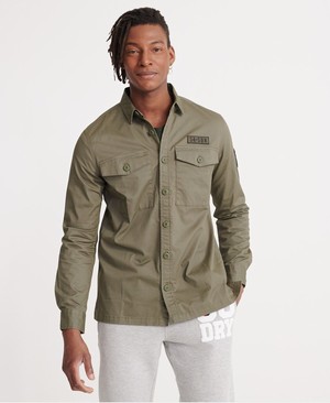 Superdry Core Military Patched Férfi Hosszú Ujjú Ing Zöld | RQLXB1039